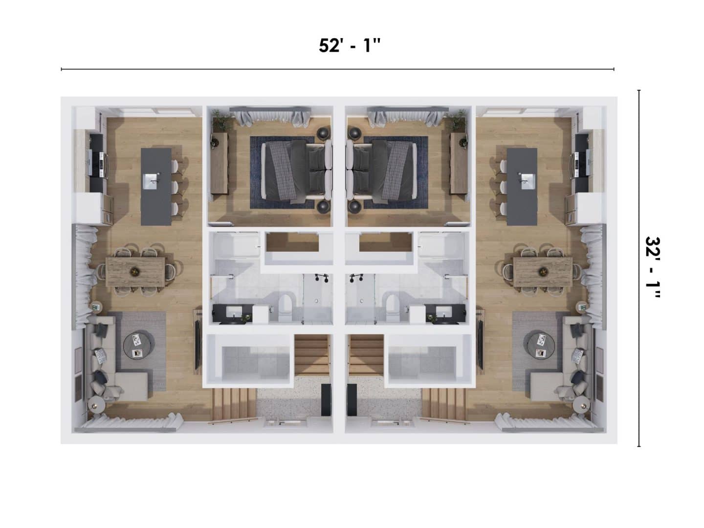 Modèle de Jumelé de type maison à palier nommé Magistral. De Style contemporain et moderne avec une vu du plan 3D.