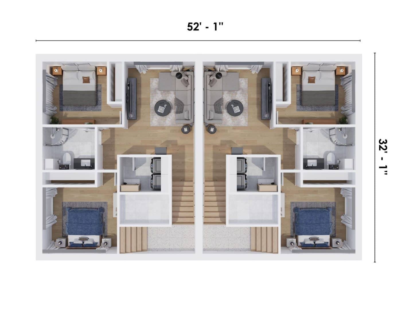 Modèle de Jumelé de type maison à palier nommé Magistral. De Style contemporain et moderne avec une vu du plan 3d.