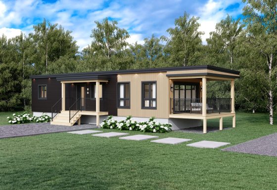 Le modèle Cedra est un plain-pied micro habitation de style contemporain. Vue de l'extérieur avant.