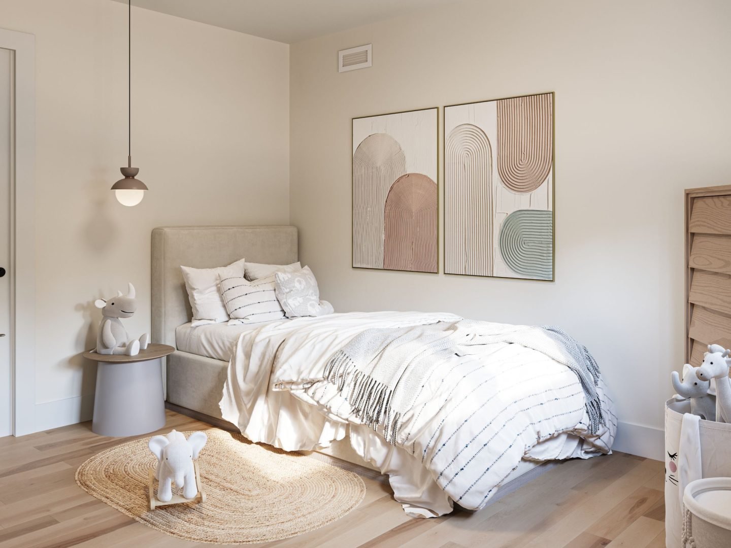 Le modèle Campagnarde est un plain-pied de style champêtre. Vue d'une chambre secondaire.