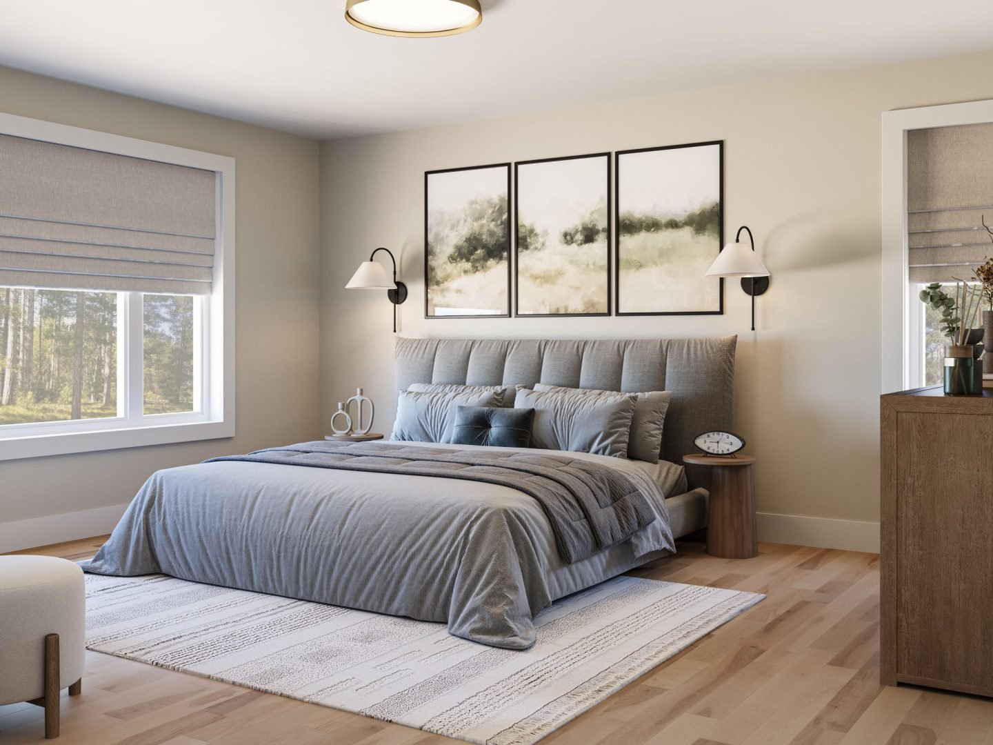 Le modèle Campagnarde est un plain-pied de style champêtre. Vue d'une chambre des maîtres.