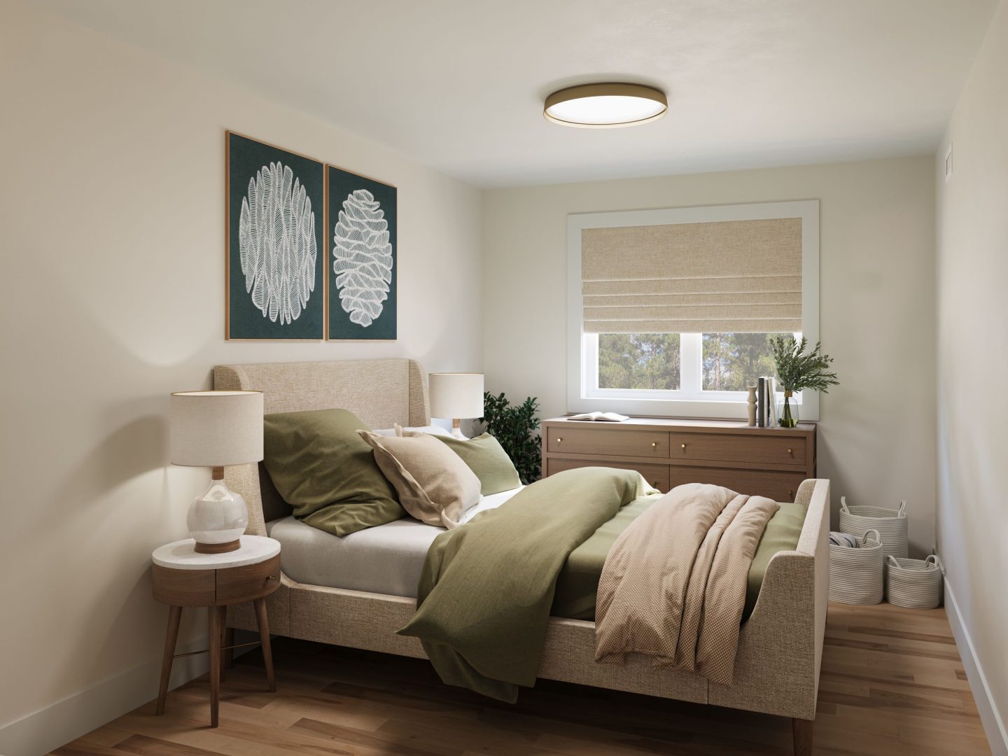 Le modèle Campagnarde est un plain-pied de style champêtre. Vue d'une chambre secondaire.
