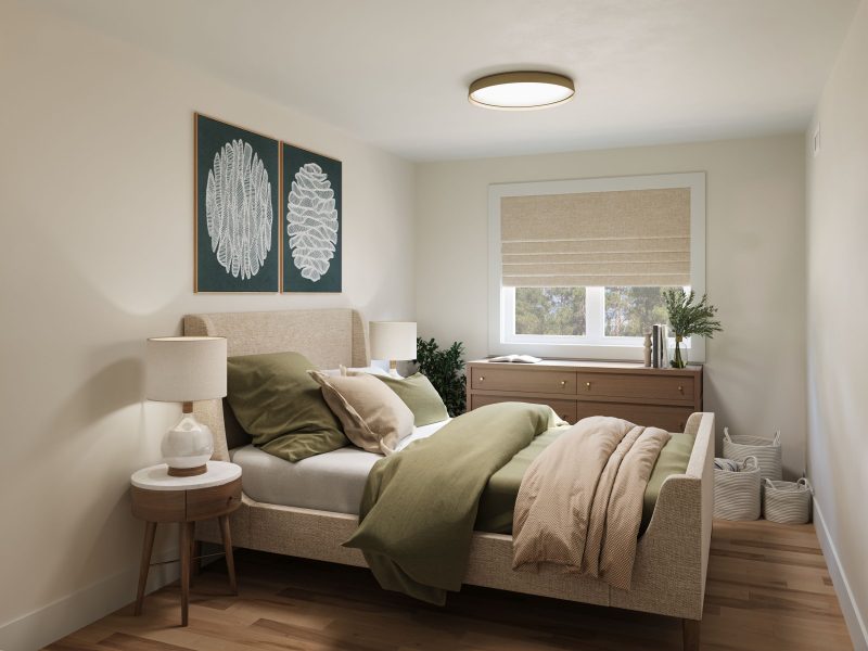 Le modèle Campagnarde est un plain-pied de style champêtre. Vue d'une chambre secondaire.