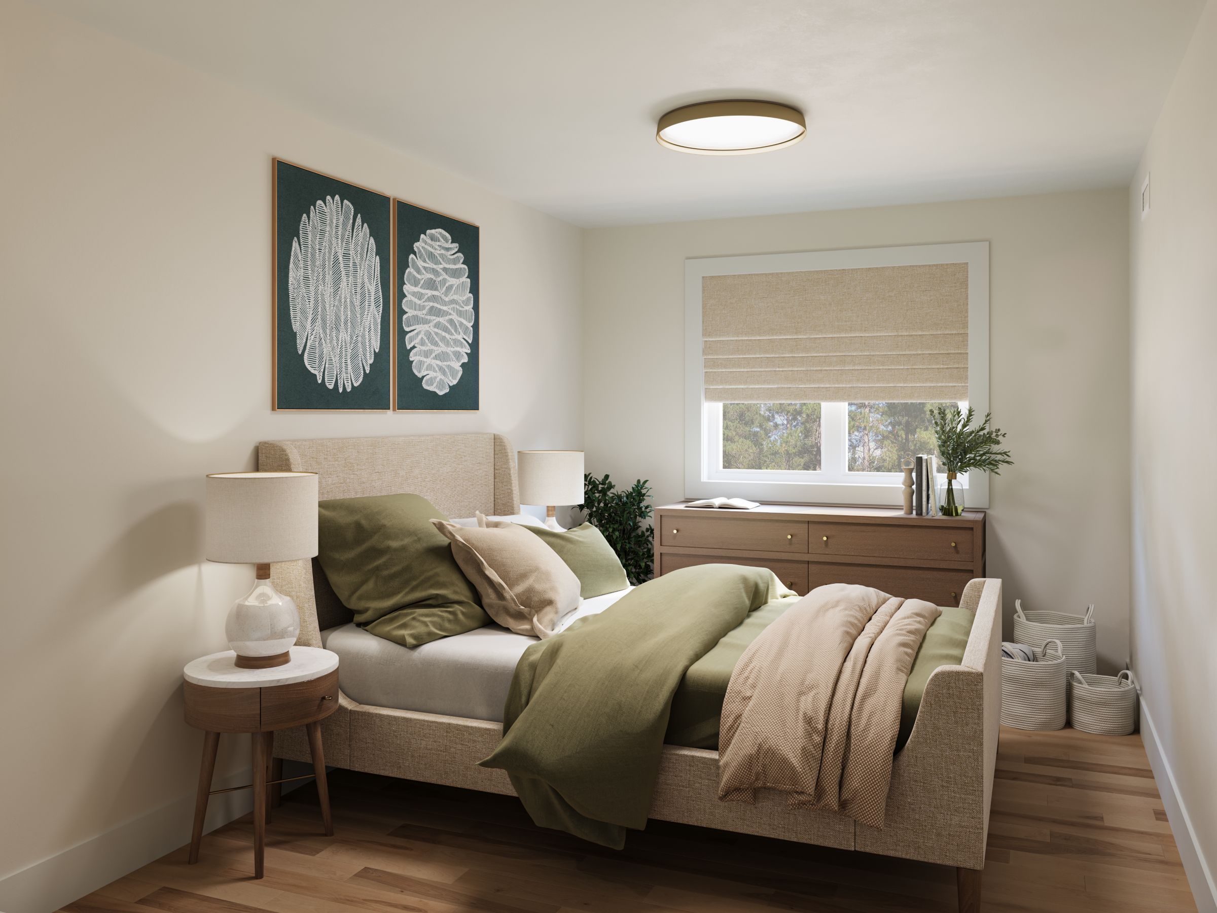 Le modèle Campagnarde est un plain-pied de style champêtre. Vue d'une chambre secondaire.