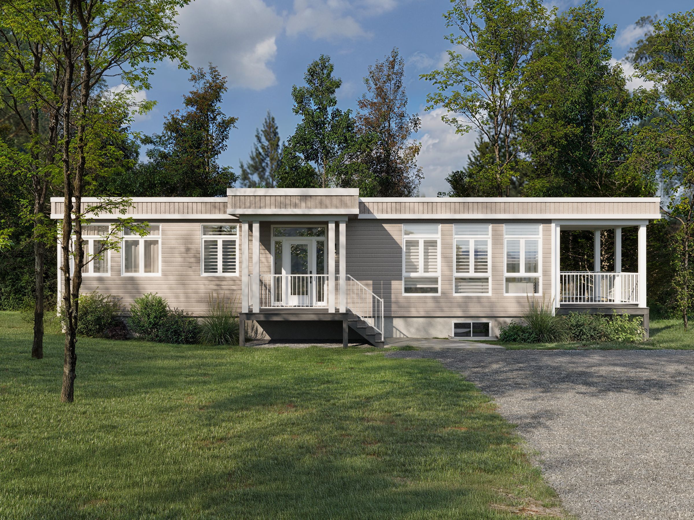Le modèle Hevea est un plain-pied micro habitation de style contemporain. Vue de l'extérieur avant.