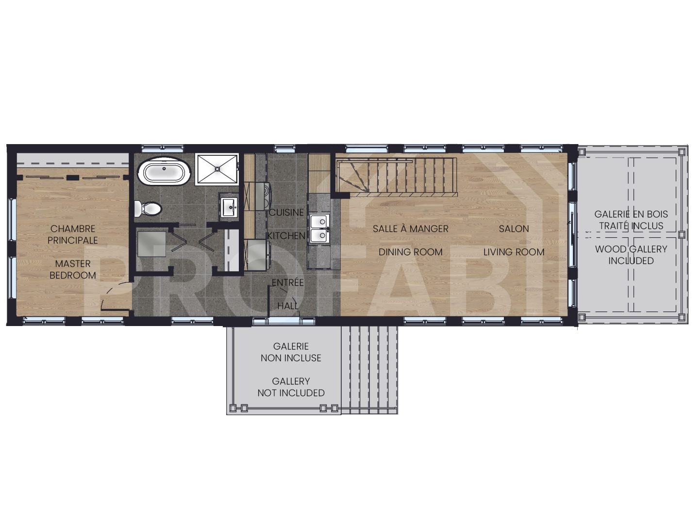 Le modèle Hevea est un plain-pied micro habitation de style contemporain. Vue du plan 2D