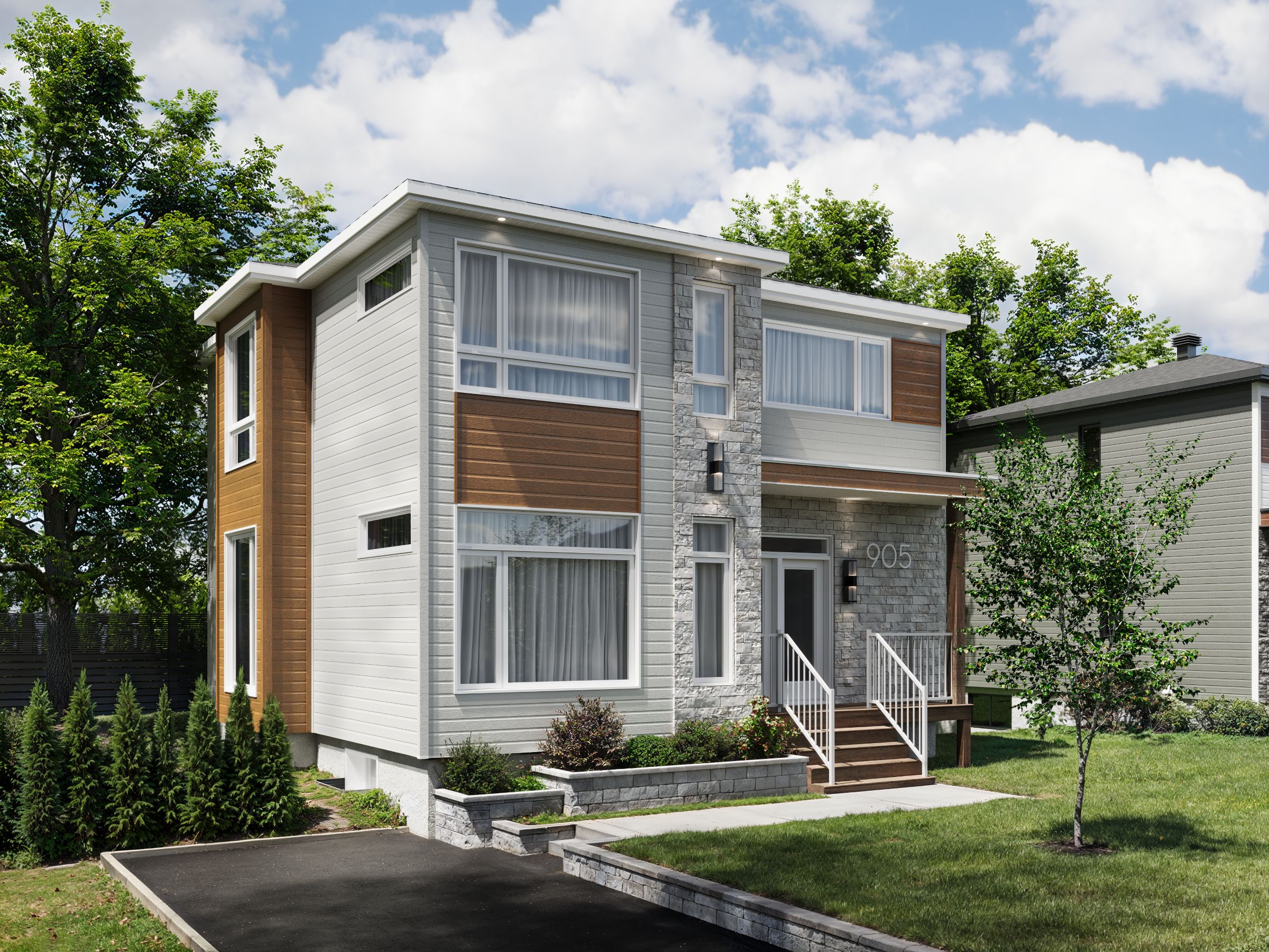 Le modèle Magnifika est une maison à étage de style Contemporain moderne. Vue de l'extérieur.