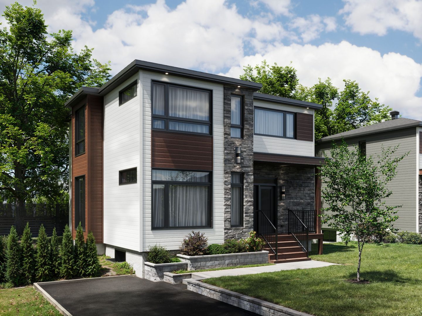Le modèle Magnifika est une maison à étage de style Contemporain moderne. Vue de l'extérieur.