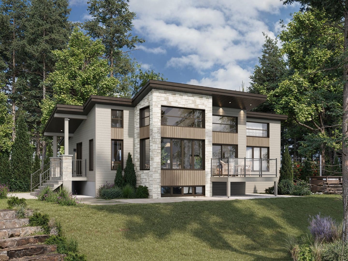 Le modèle Panorama 2.0 est un chalet de style moderne. Vue de l'extérieur.