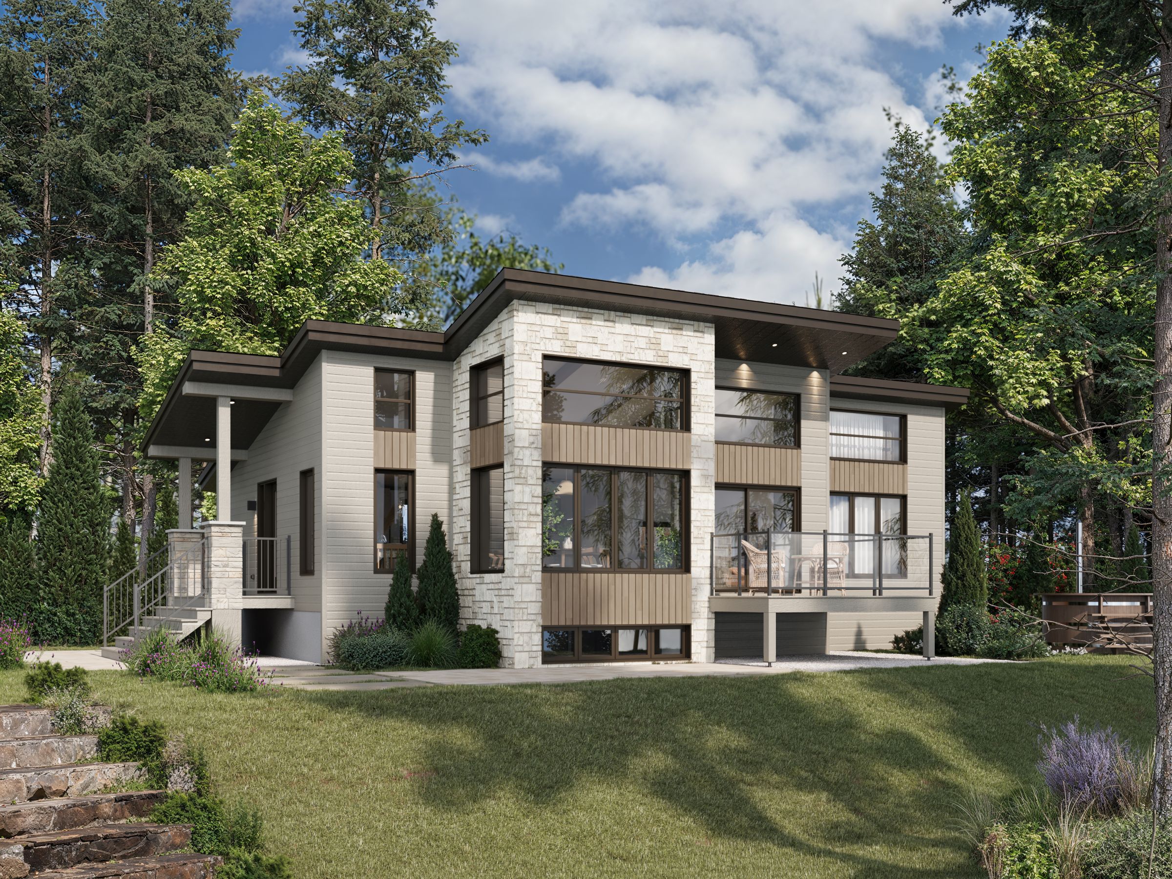 Le modèle Panorama 2.0 est un chalet de style moderne. Vue de l'extérieur.