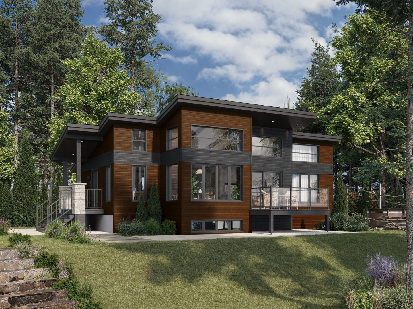 Le modèle Panorama 2.0 est un chalet de style moderne. Vue de l'extérieur.
