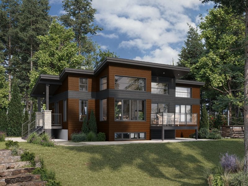 Le modèle Panorama 2.0 est un chalet de style moderne. Vue de l'extérieur.