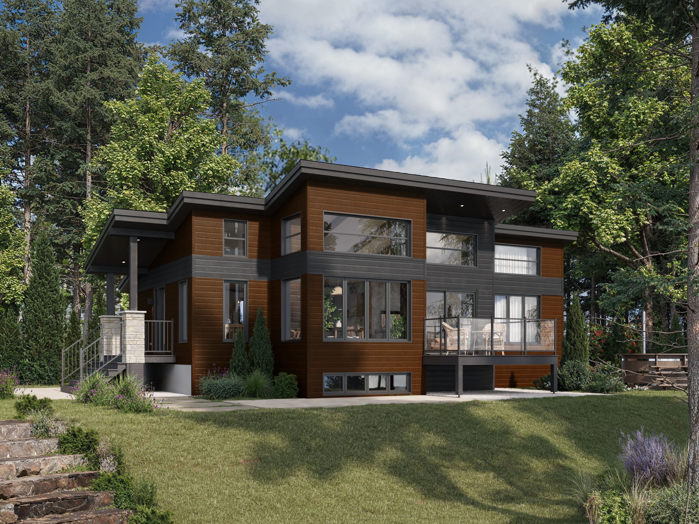 Le modèle Panorama 2.0 est un chalet de style moderne. Vue de l'extérieur.