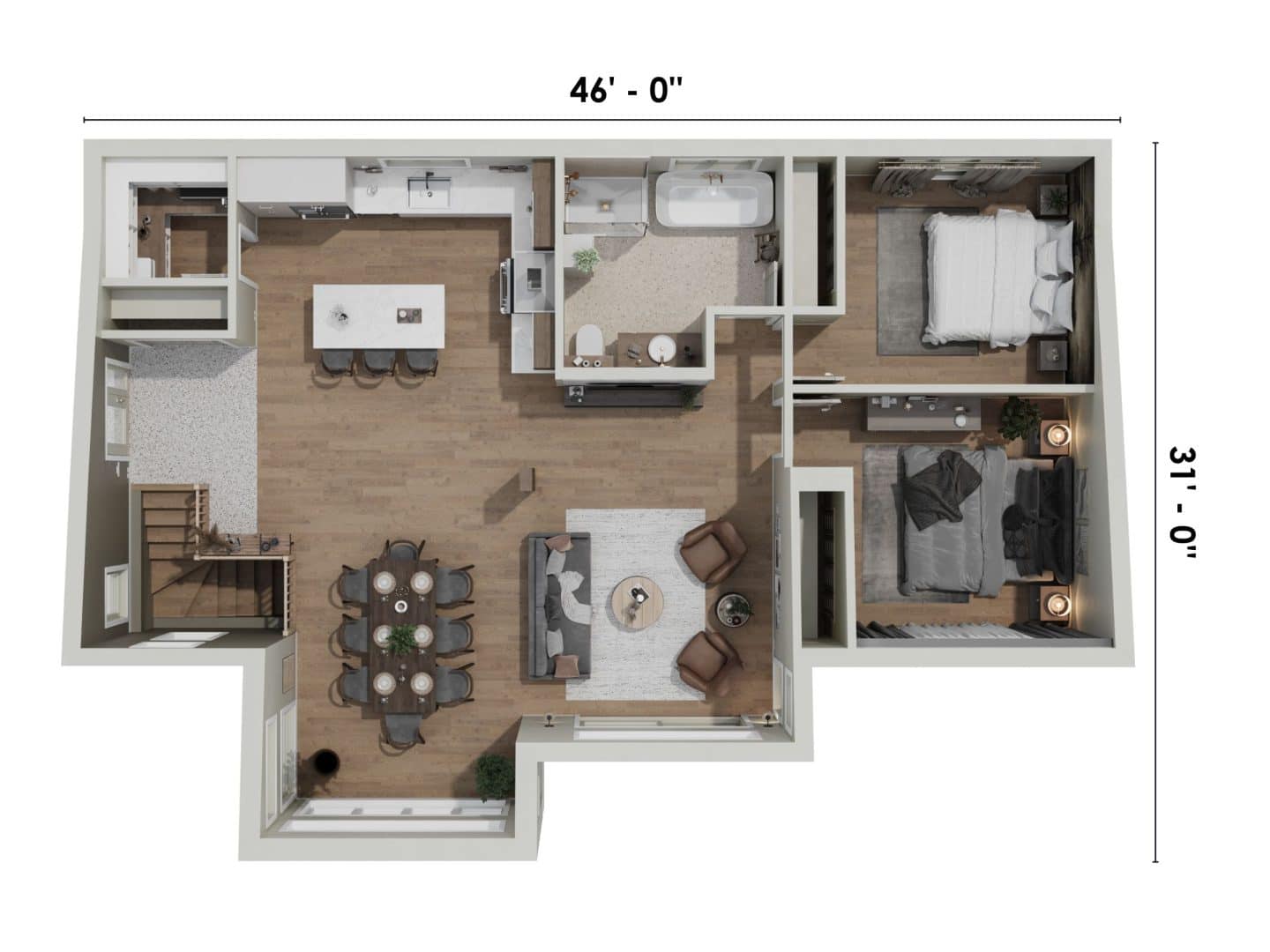 Le modèle Panorama 2.0 est un chalet de style moderne. Vue du plan 2D.