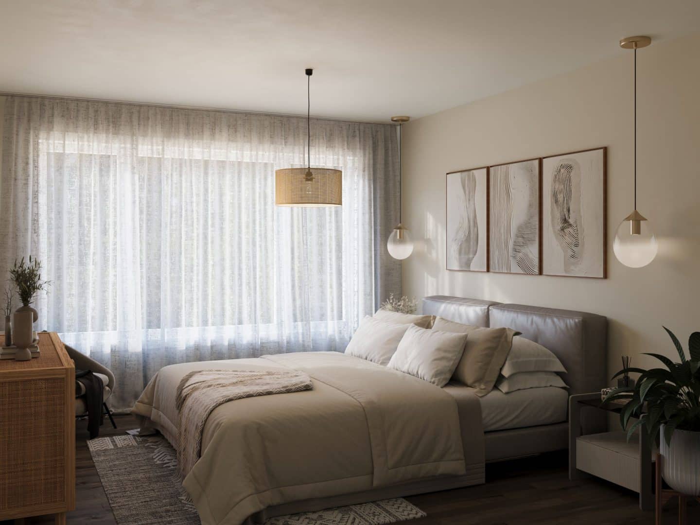 Le nouveau modèle Kallos est un plain-pied de style contemporain et farmhouse. Vue de la chambre des maitres.