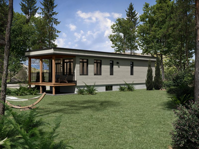 Le modèle Acacia est un plain-pied micro habitation de style contemporain. Vue de l'extérieur arrière.