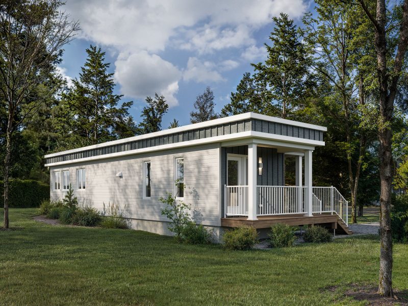 Le modèle Celtis est un plain-pied micro habitation de style contemporain. Vue de l'extérieur arriere.