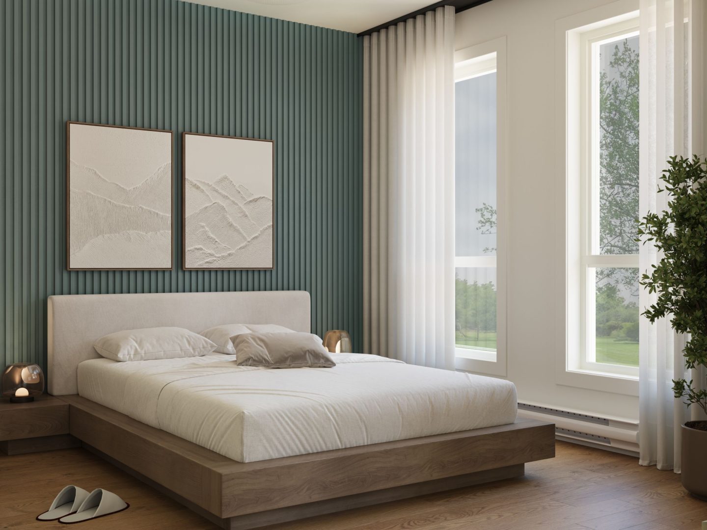 Le modèle Hamina est un plain-pied de style Scandinave. Vue de la chambre.