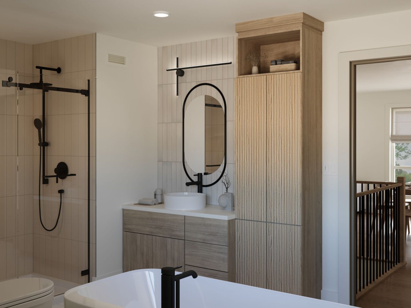 Le modèle Hamina est un plain-pied de style Scandinave. Vue de la salle de bain.