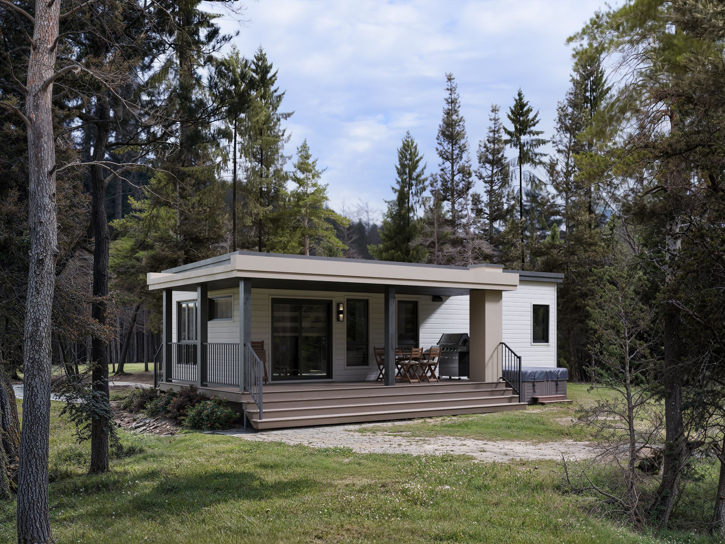 Le modèle Hassel est un plain-pied micro habitation de style contemporain. Vue de l'extérieur arrière.
