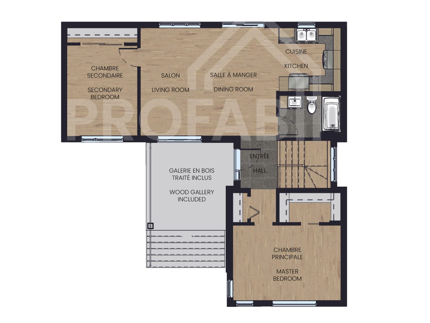Le modèle Filao est un plain-pied micro habitation de style contemporain. Vue du plan 2D.