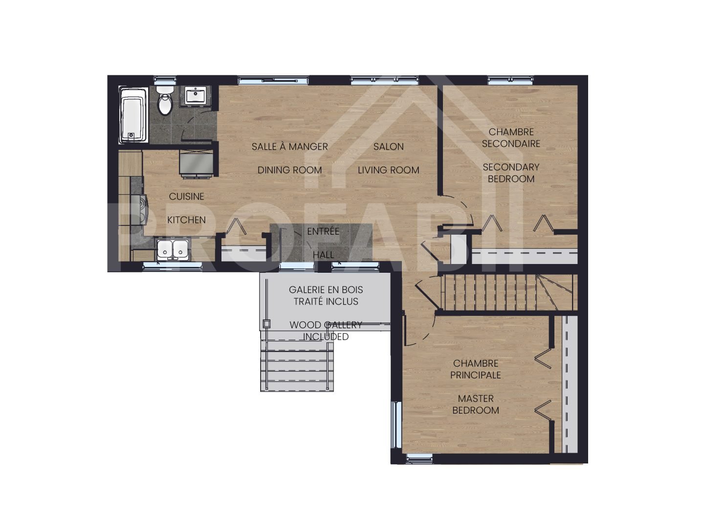 Le modèle Kaori est un plain-pied micro habitation de style contemporain. Vue du plan 2D.