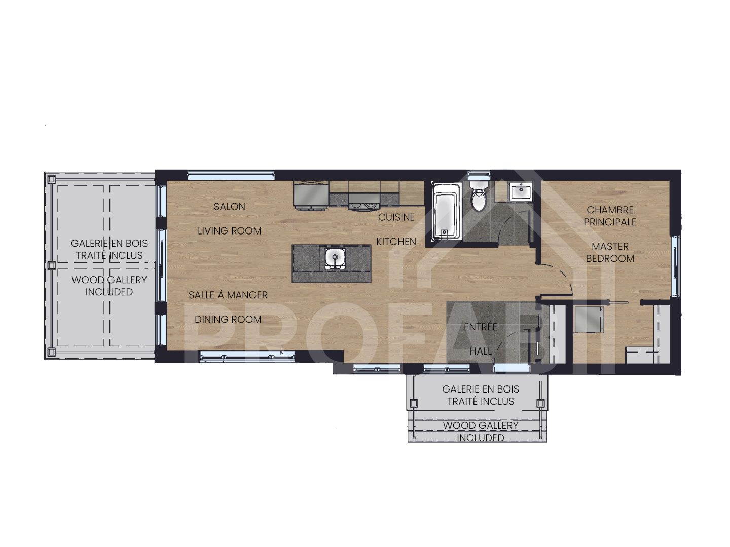 Le modèle Lima est un plain-pied micro habitation de style contemporain. Vue du plan 2D.