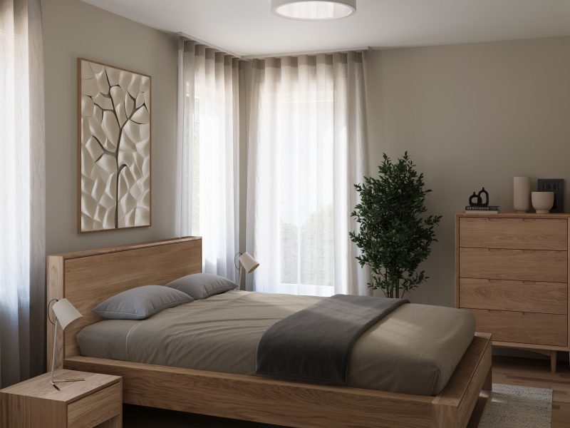 Le modèle Rauma est un plain-pied de style Scandinave. Vue de la chambre secondaire.