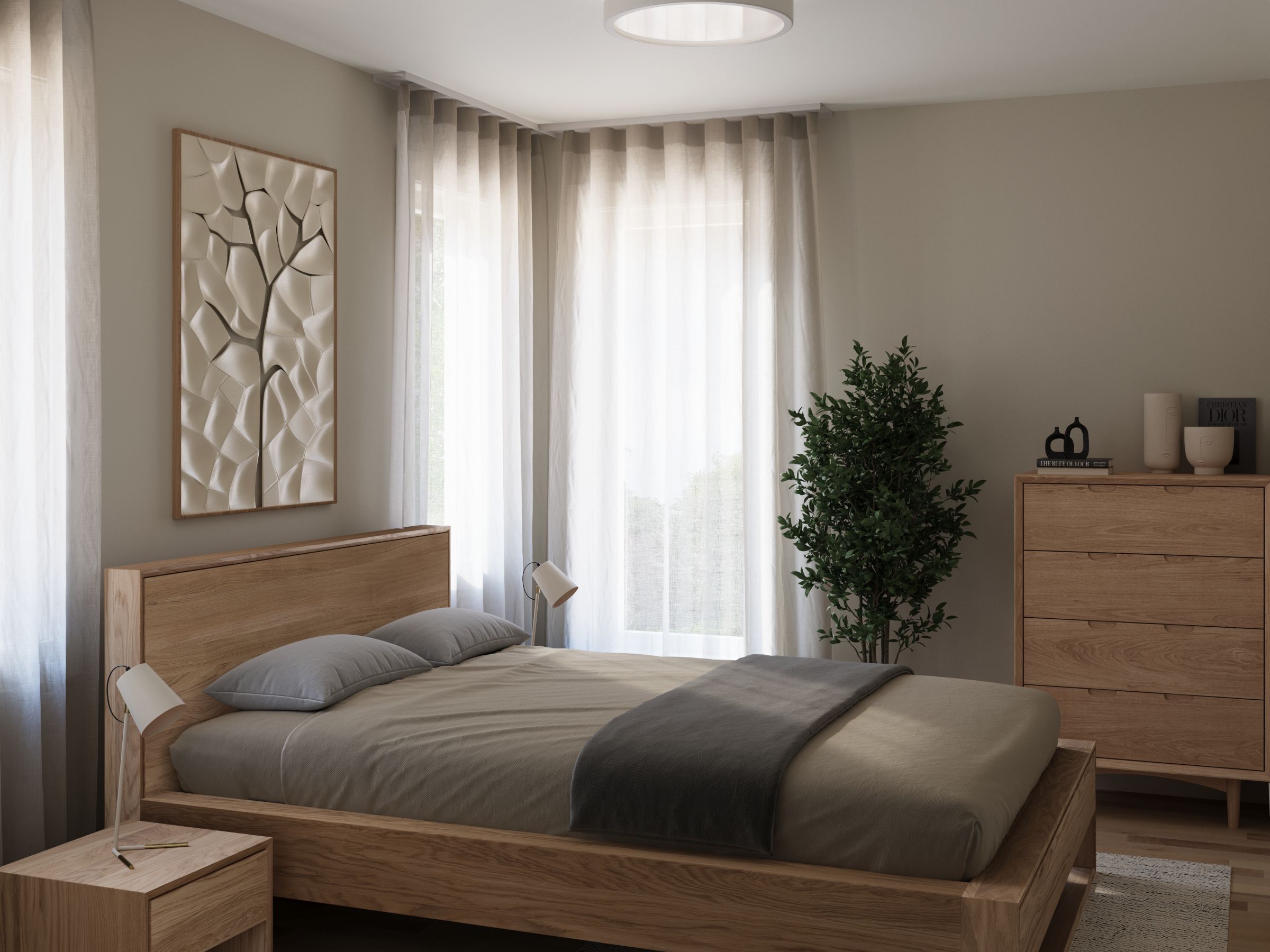 Le modèle Rauma est un plain-pied de style Scandinave. Vue de la chambre secondaire.
