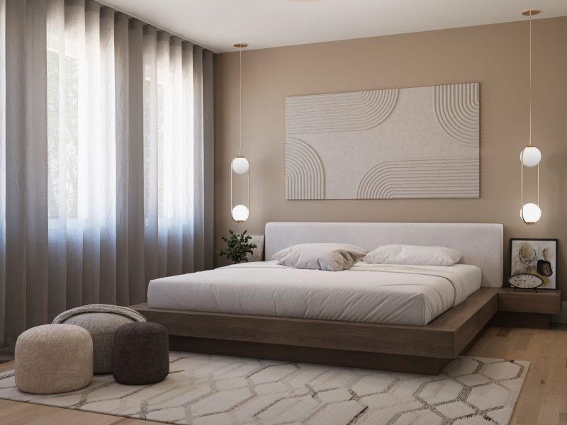 Le modèle Rauma est un plain-pied de style Scandinave. Vue de la chambre des maîtres.