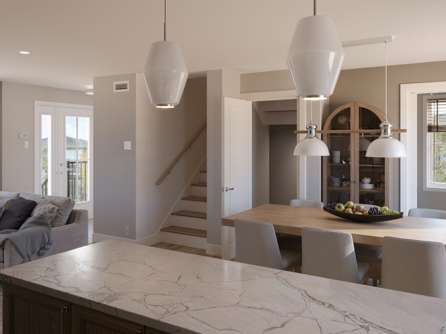 Le modèle Gatinoise est un deux étages de style Contemporain classique. Vue du salon.