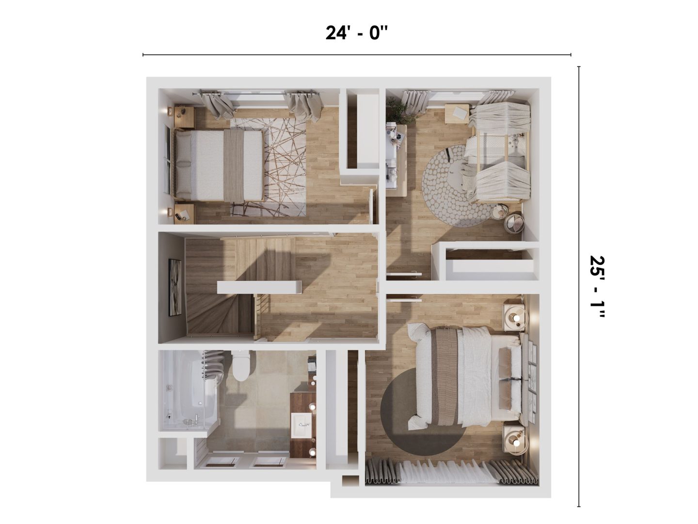 Le modèle Gatinoise est un deux étages de style Contemporain classique. Vue du plan 3D de l'étage.