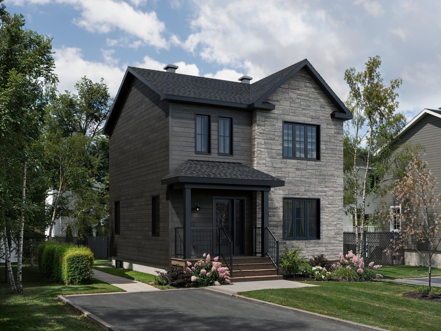 Le modèle Gatinoise est un deux étages de style Contemporain classique. Vue de l'extérieur avant.