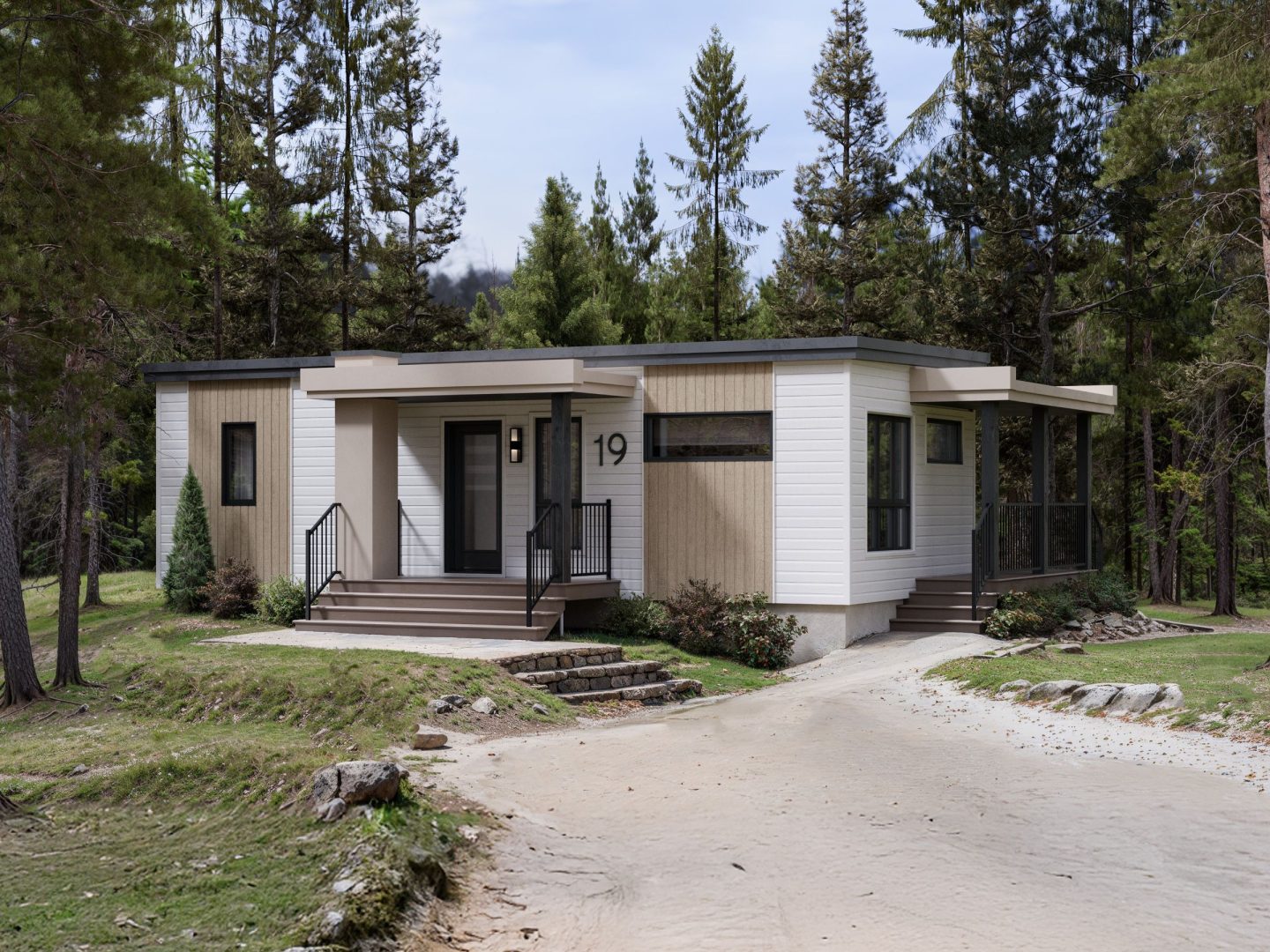 Le modèle Hassel est un plain-pied micro habitation de style contemporain. Vue de l'extérieur avant.