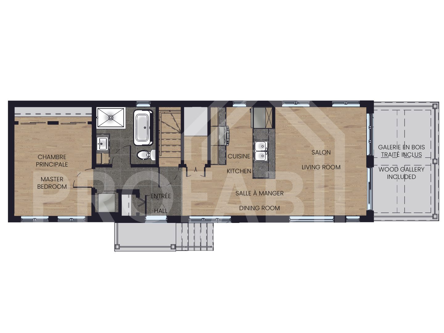 Le modèle Acacia est un plain-pied micro habitation de style contemporain. Vue du plan 2D.