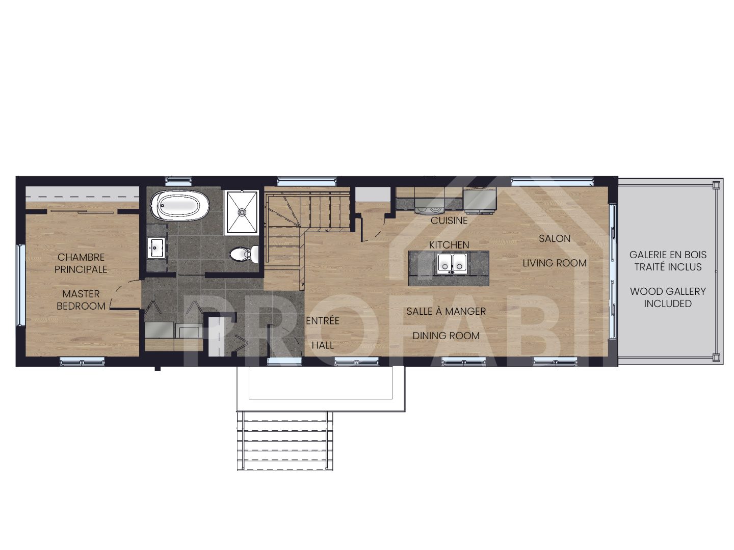 Le modèle Cedra est un plain-pied micro habitation de style contemporain. Vue du plan 2D.