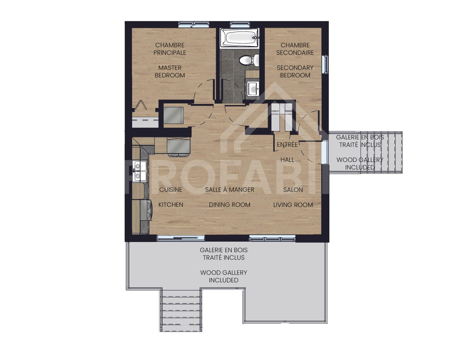 Le modèle Le Repaire est un plain-pied micro habitation de style contemporain. Vue du plan 2D