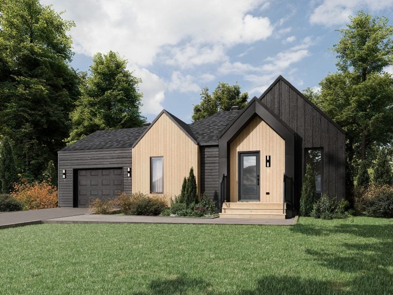 Le modèle Hella est un plain-pied de style Scandinave. Vue de l'extérieur.