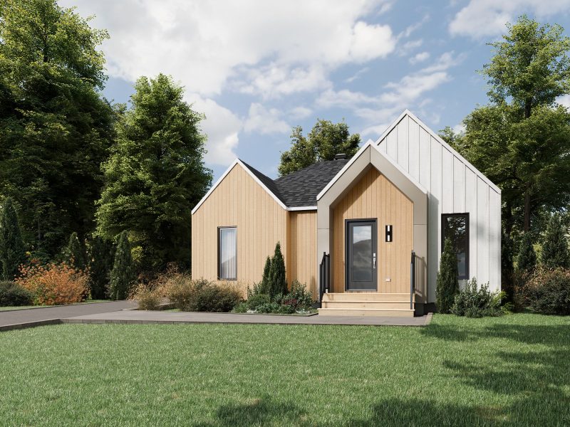 Le modèle Hella est un plain-pied de style Scandinave. Vue de l'extérieur.