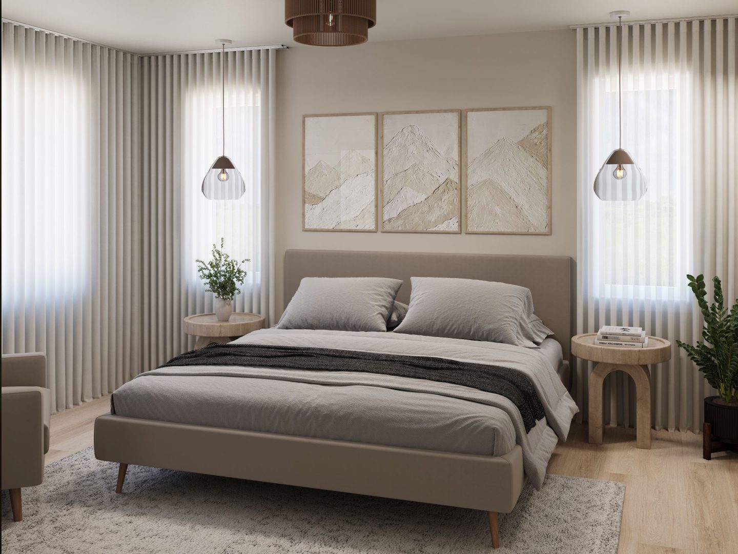 Le modèle Hella est un plain-pied de style Scandinave. Vue de la chambre principale.