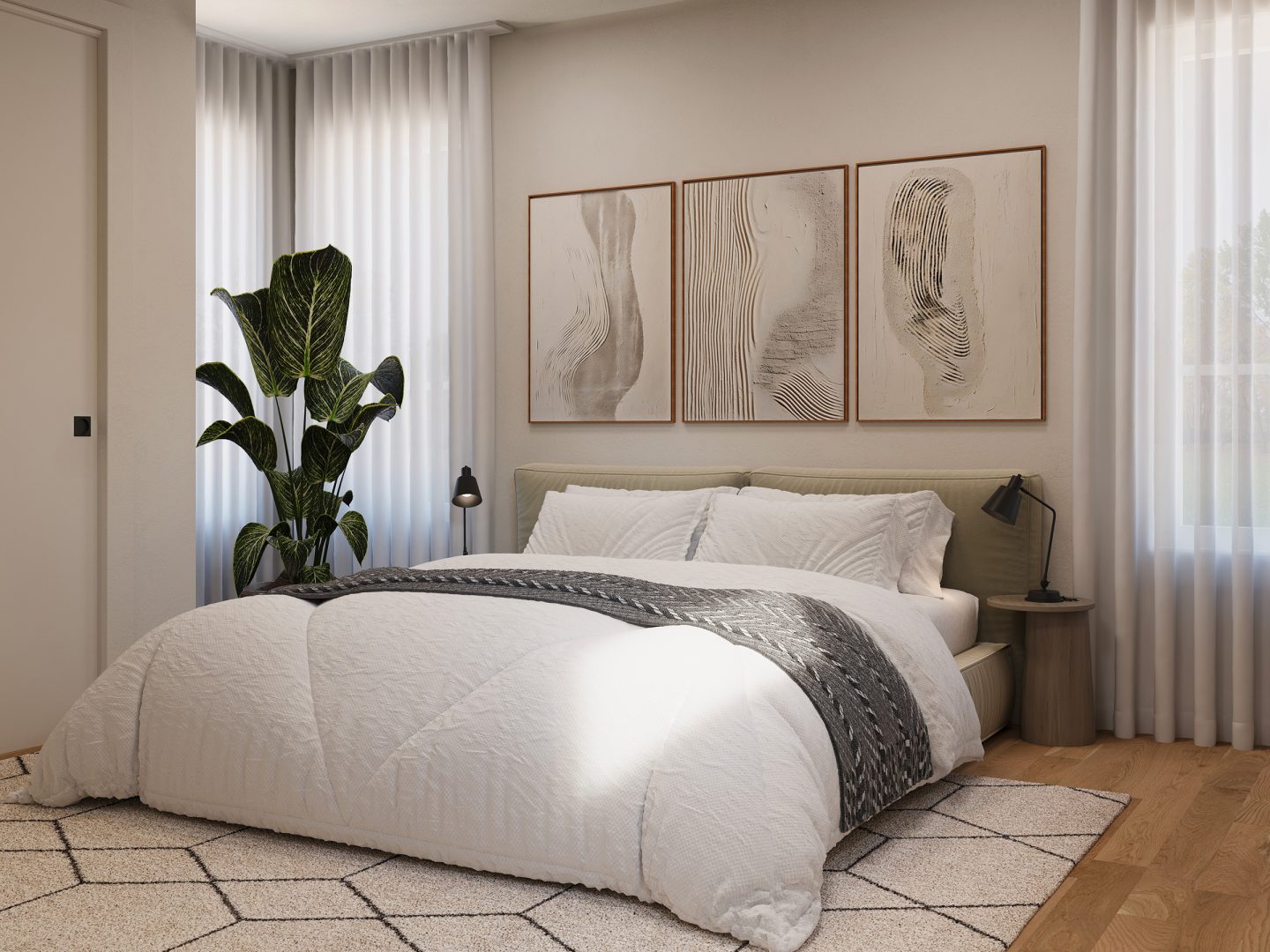 Le modèle Boras est une maison de deux étages de style scandinave. Vue de la chambre secondaire.