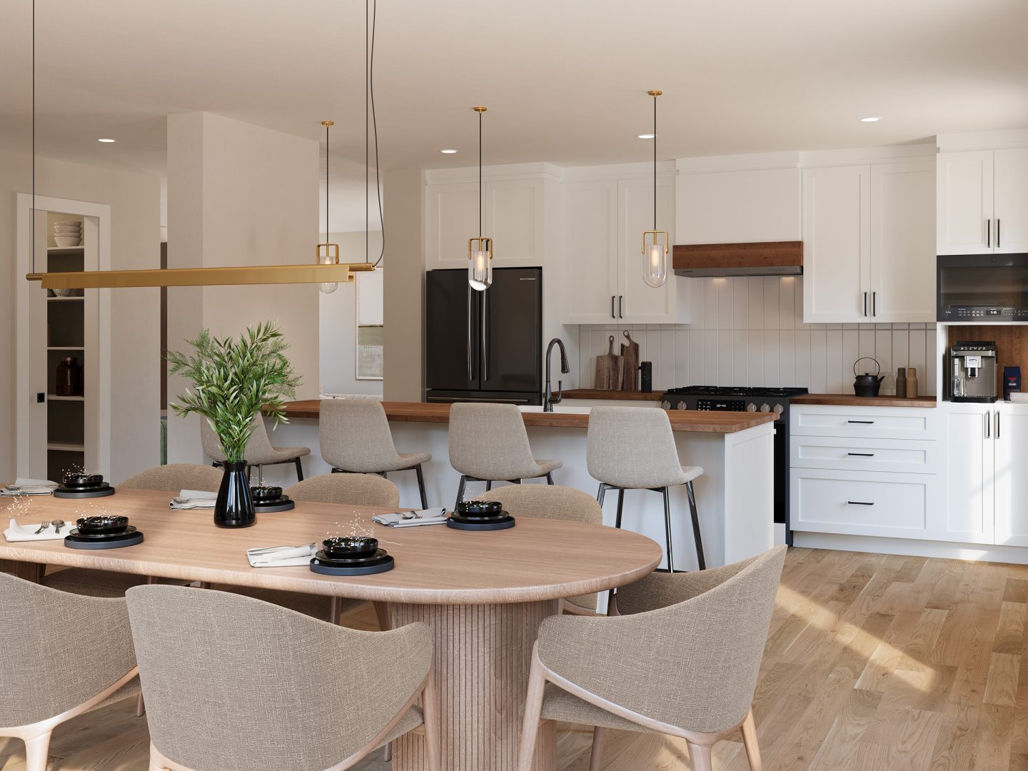 Le modèle Boras est une maison de deux étages de style scandinave. Vue de la cuisine.