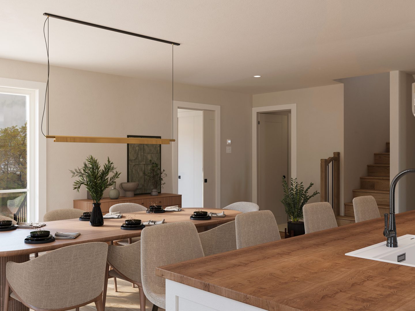 Le modèle Boras est une maison de deux étages de style scandinave. Vue de la salle à manger.