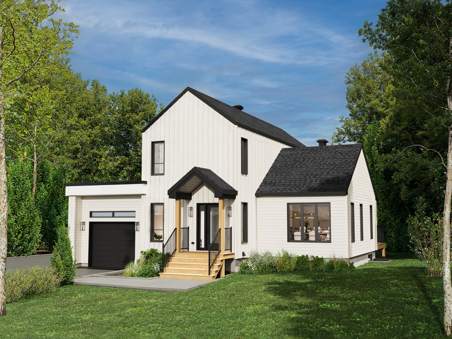 Le modèle Boras est une maison de deux étages de style scandinave. Vue de l'extérieur avant.