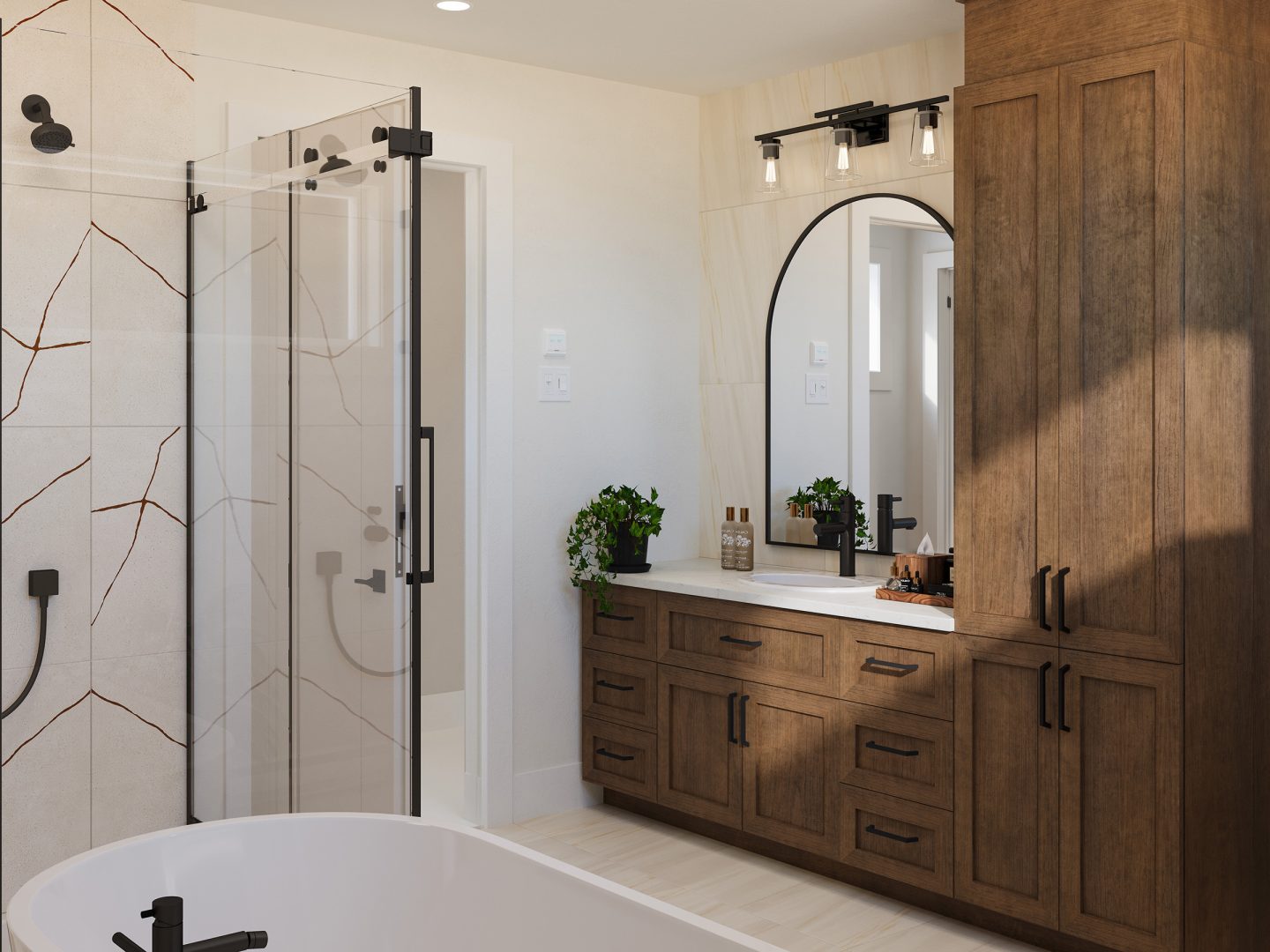 Le modèle Boras est une maison de deux étages de style scandinave. Vue de la salle de bain.