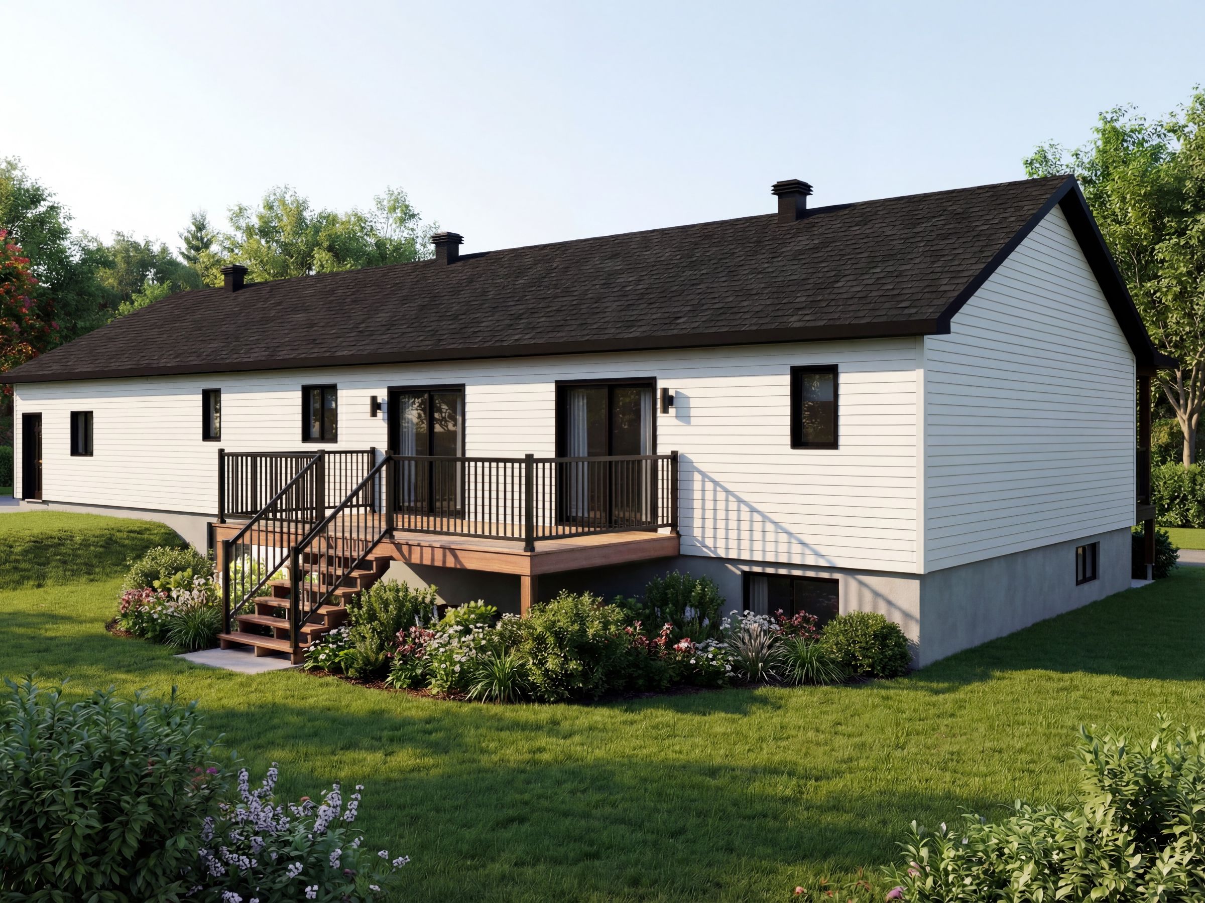 Modèle Chatham est une maison plain-pied de style classique Farmhouse. Vue de l'extérieur.