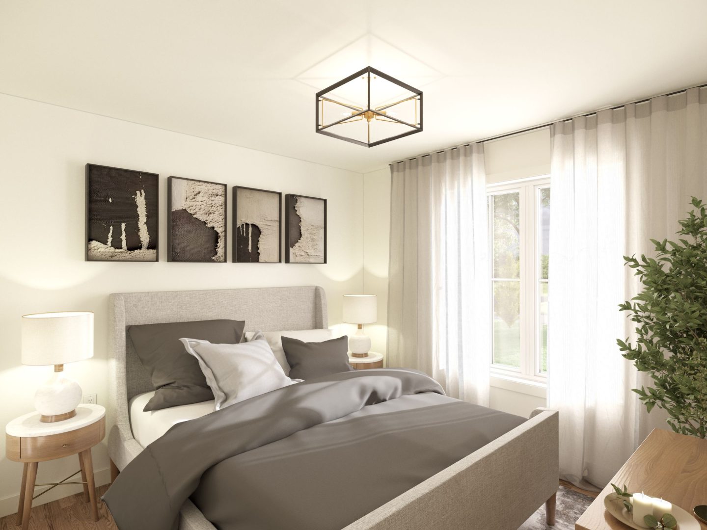 Le modèle Lakefield est une maison de plain-pied de style contemporain. Vue de la chambre secondaire.