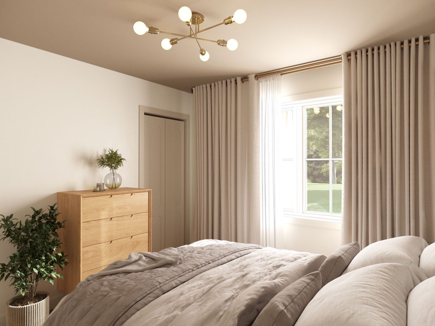 Le modèle Lakefield est une maison de plain-pied de style contemporain. Vue de la chambre des maîtres.