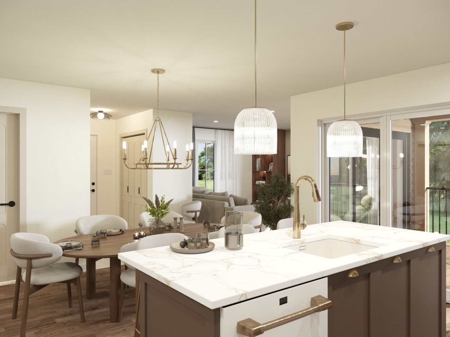 Le modèle Lakefield est une maison de plain-pied de style contemporain. Vue de la cuisine.