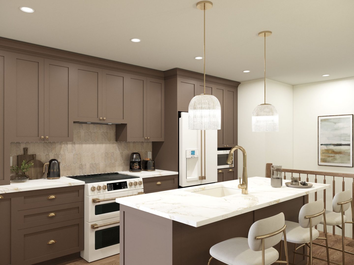 Le modèle Lakefield est une maison de plain-pied de style contemporain. Vue de la cuisine.